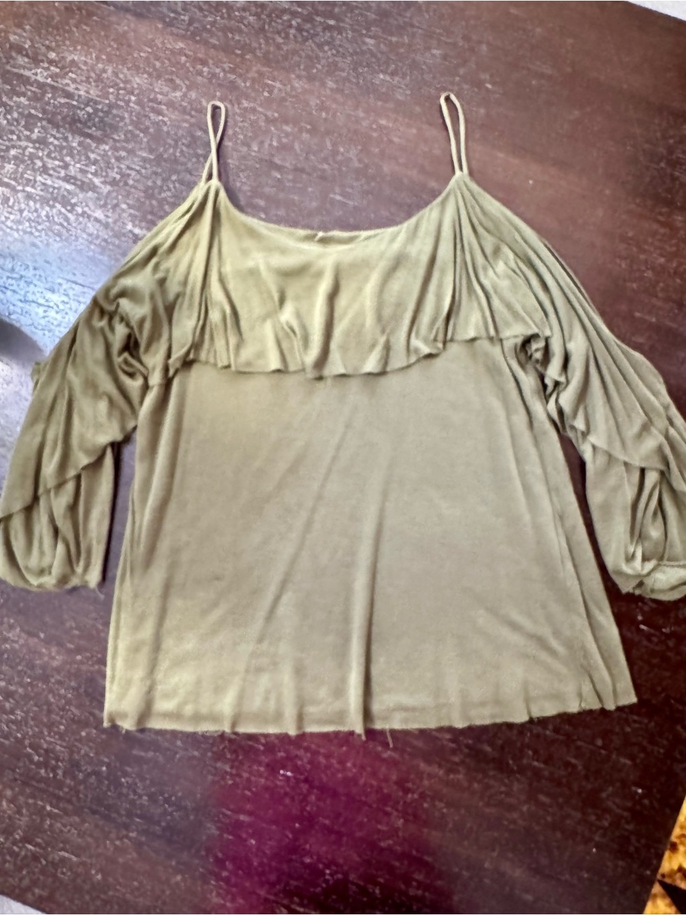 Bailey 44 Olive Ruffle Cold-Shoulder Top - Picture 3 of 11